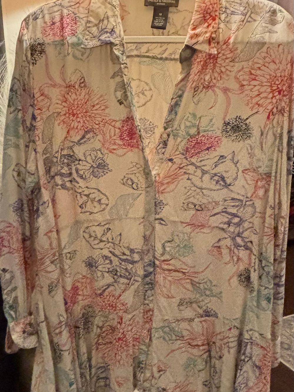 Chelsea & Theodore Cream Top with Blue and Red Floral Print